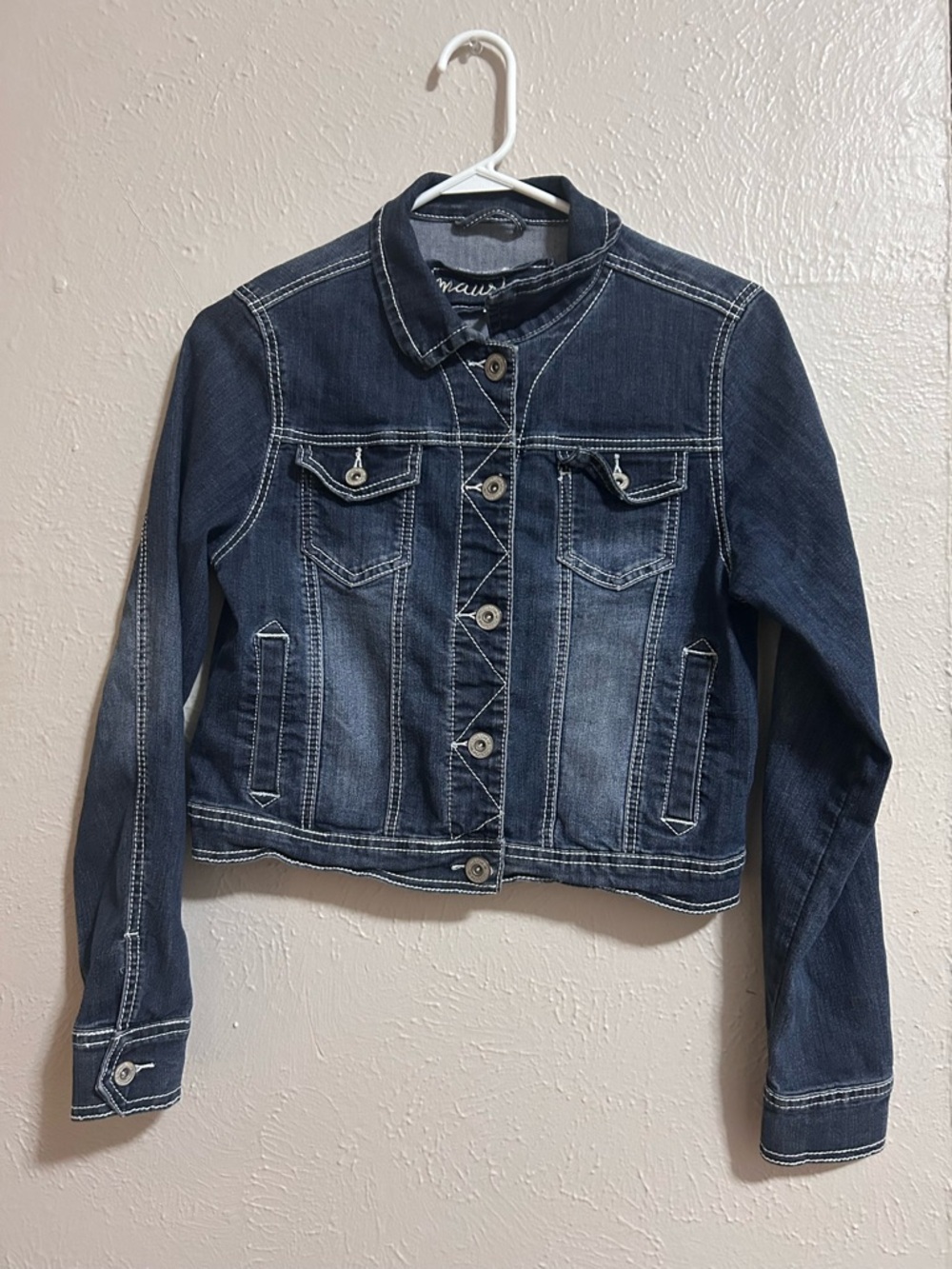 Maurices Dark Blue Jean Jacket with Contrast Stitching